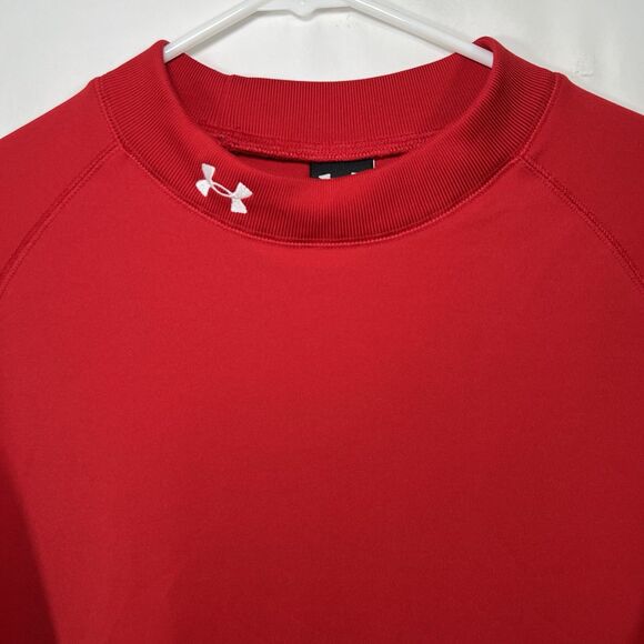 Under Armour Short Sleeve Mock Neck Relaxed Fit Shirt Mens Size Large Red Logo - Picture 2 of 10